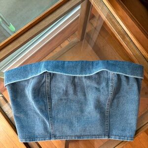 Vici Denim Strapless Bandeau Top - Light Blue